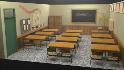 décor pour un escape game - enfermé dans une salle de classe où sortir devient urgent...