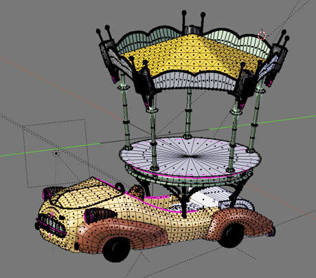 Image 3D de la Tuchmobile réalisé avec Blender en edit mode